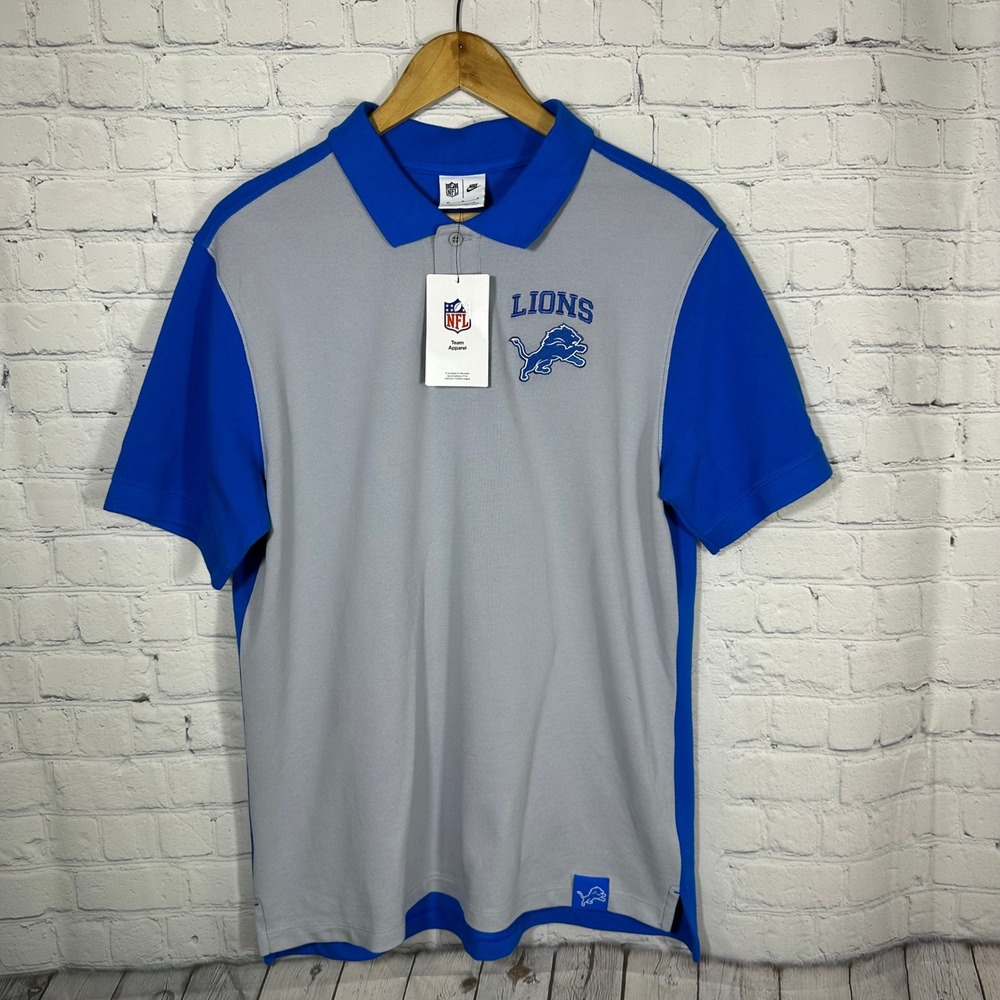 Nike NFL Detroit Lions Polo Shirt Mens Medium Gray Blue Short Sleeve Football